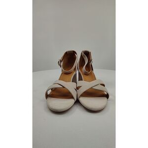 Quince Italian Leather Crisscross Block Heel Sandals | Almond Suede | Size 11